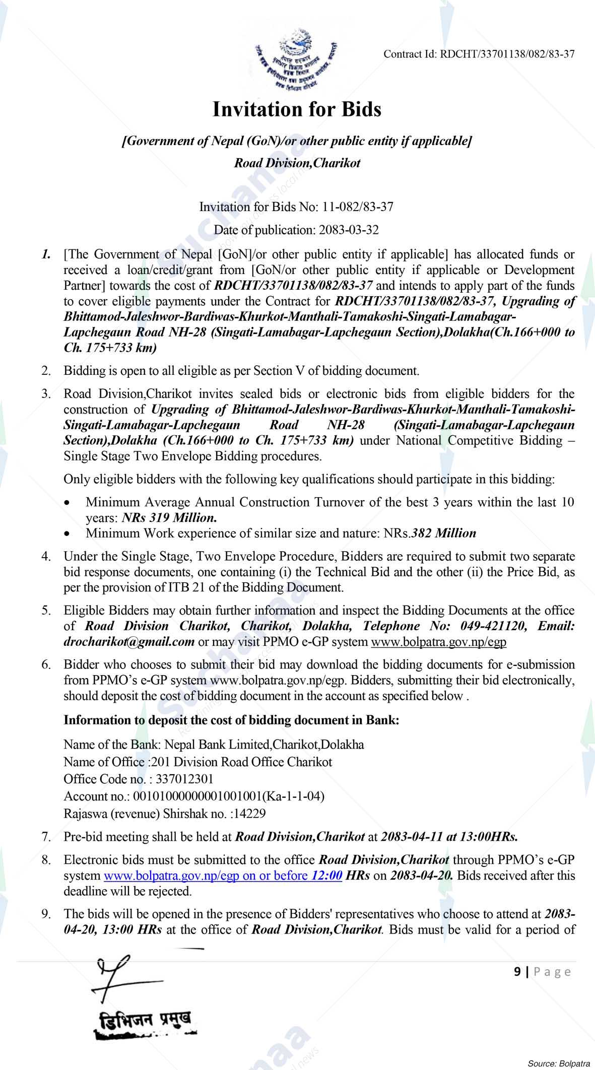 Road Division, Charikot