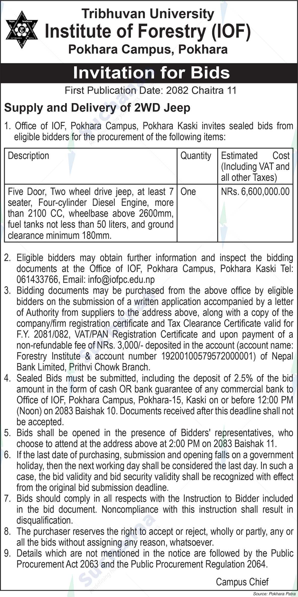 Tribhuvan University, Institute of Forestry