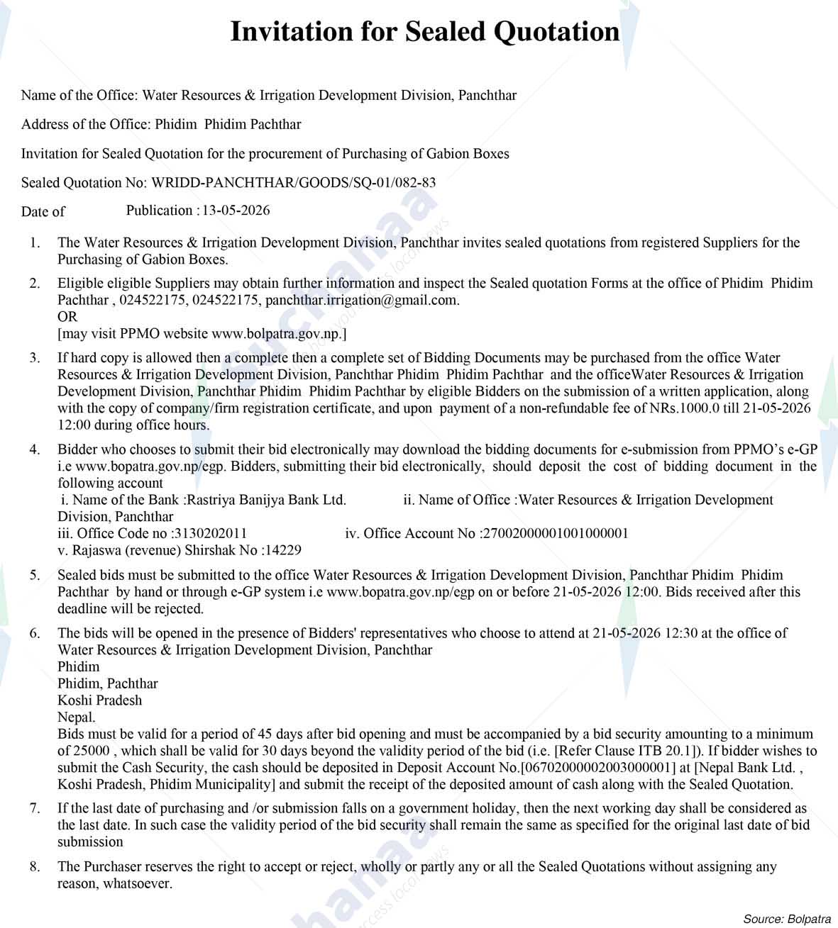 Water Resources & Irrigation Development Division, Panchthar