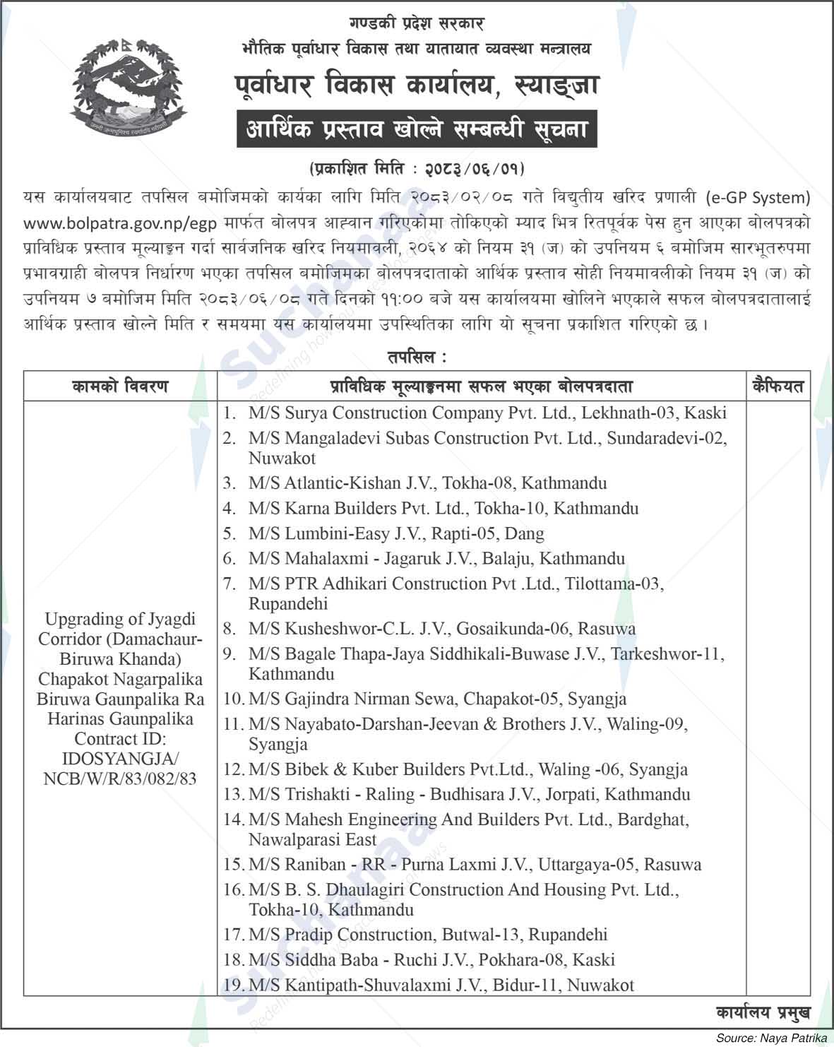 Infrastructure Development Office, Syanjya