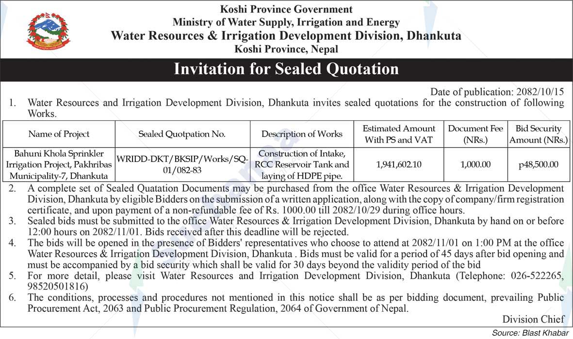 Water Resources & Irrigation Development Division, Dhankuta