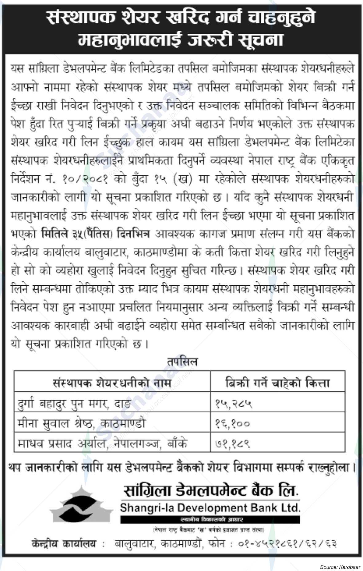 Shangri-la Development Bank Ltd.