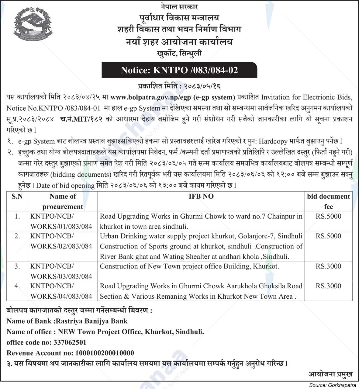 New Town Project Office, Khurkot, Sindhuli
