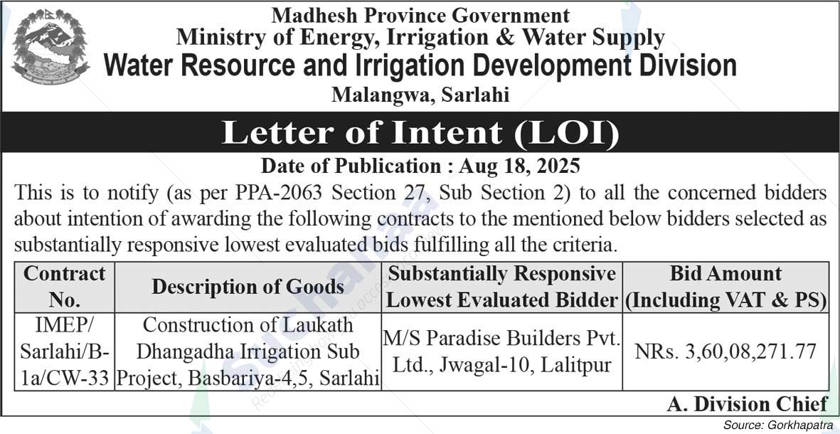 Water Resource and Irrigation Development Division, Sarlahi