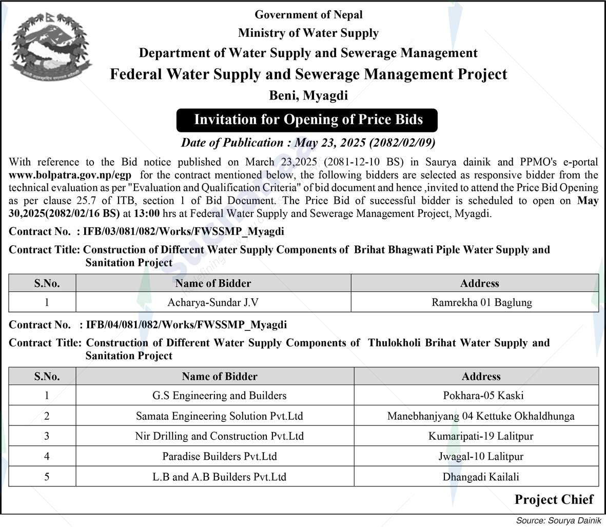 Federal Water Supply and Sewerage Management Project, Beni