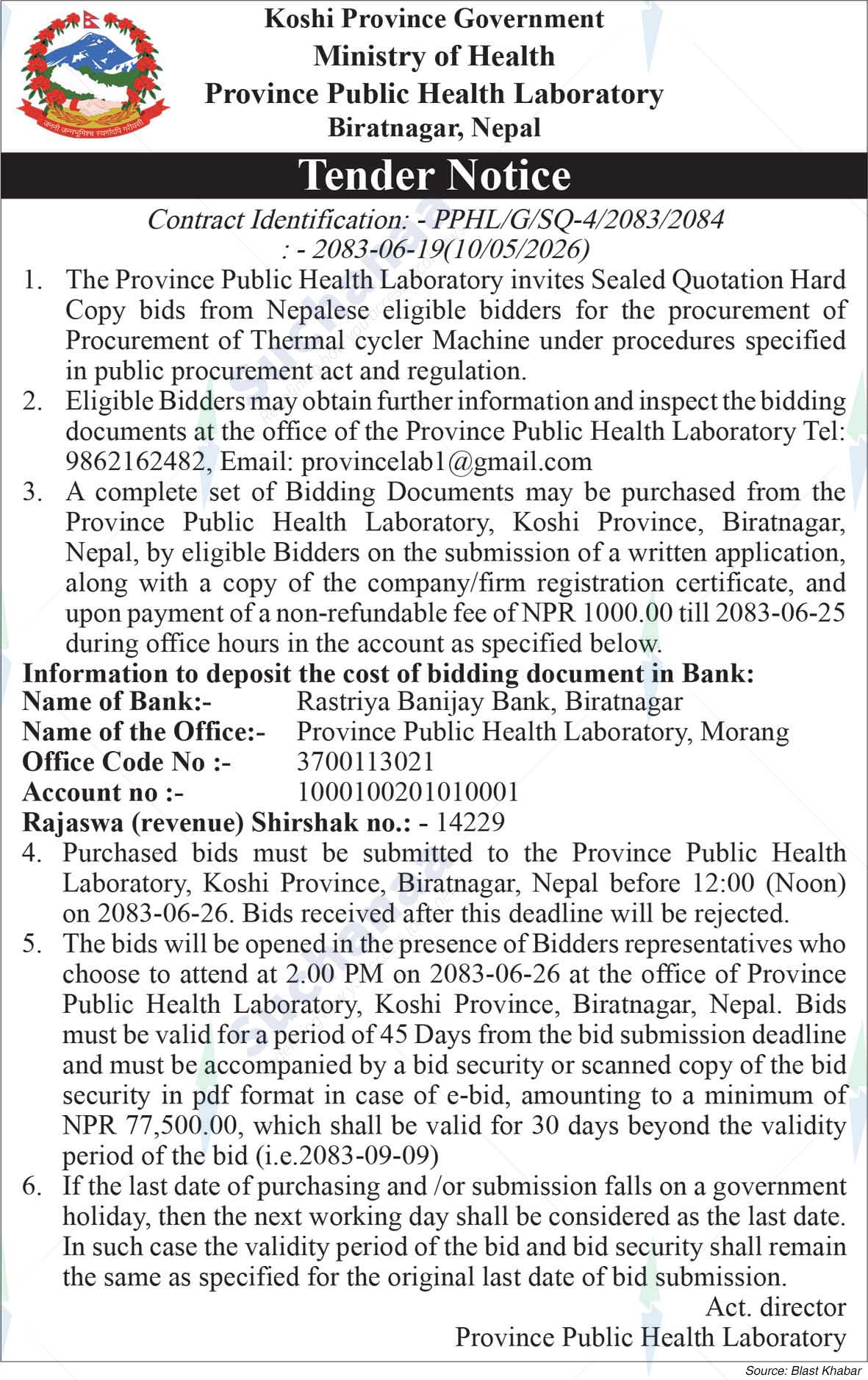 Provincial Public Health Laboratory (PPHL)