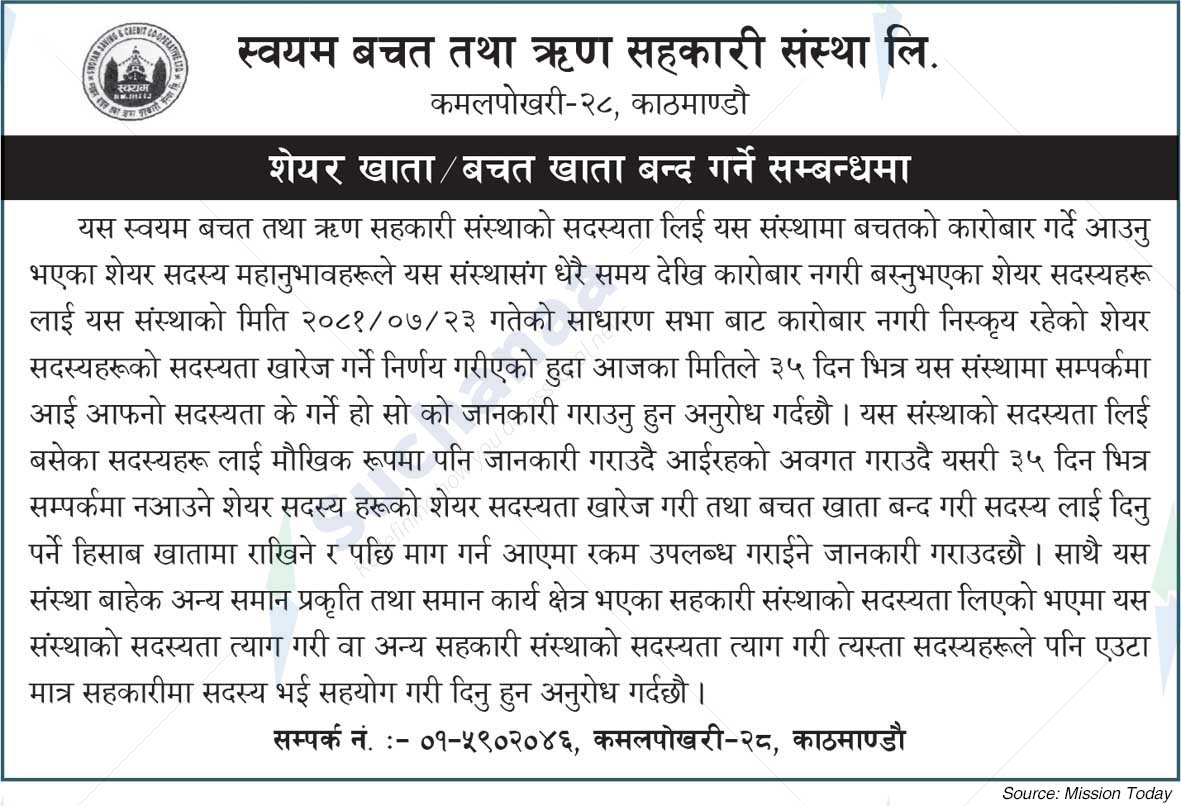 Swoyam Savings and Credit Cooperative Ltd., Kathmandu