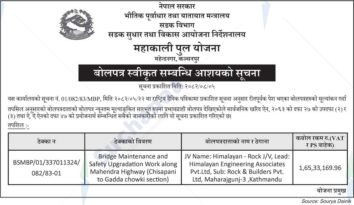 Mahakali Bridge Scheme, Mahendranagar, Kanchanpur