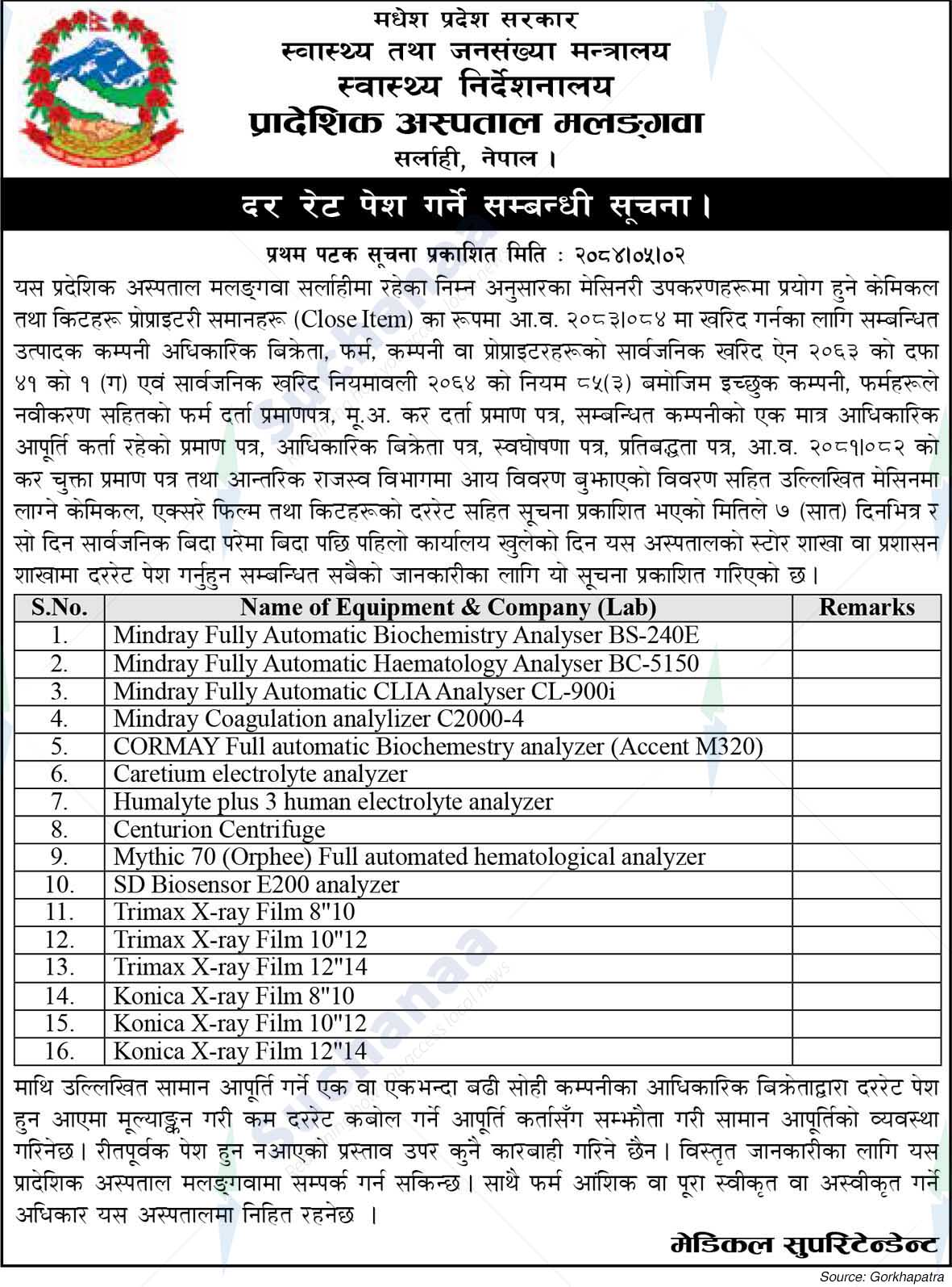 Ministry of Health and Population, Madhesh