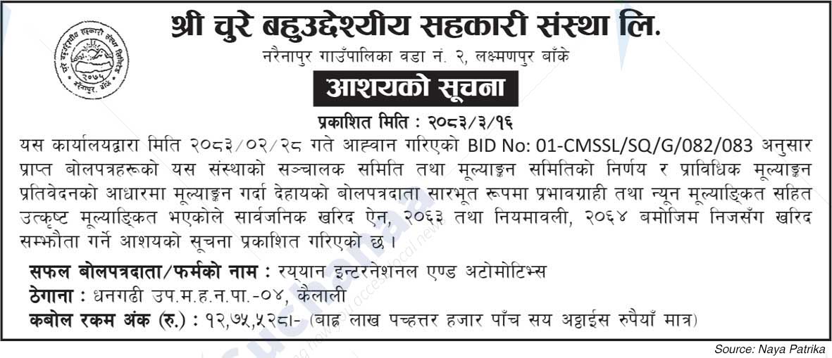 Shree Chure Bahuuddessiya Sahakari Sanstha Ltd., Banke