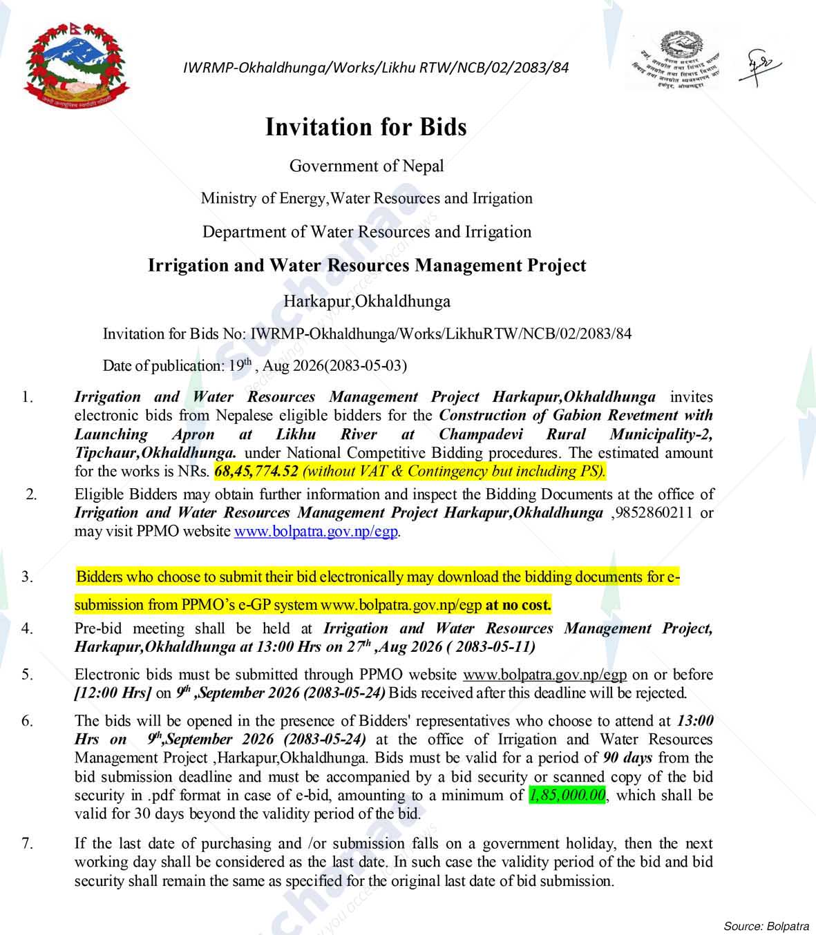 Irrigation and Water Resources Management Project, Okhaldhunga