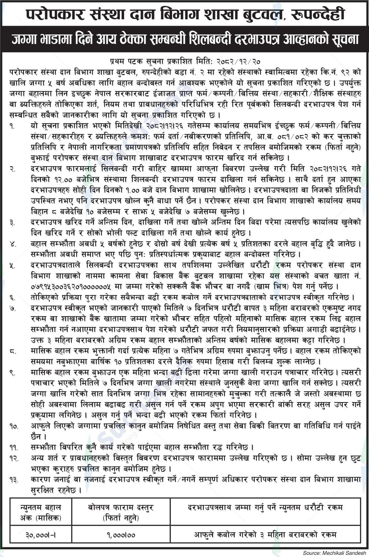 Paropakar Sanstha Daan Bibhag Shakha Butwal, Rupandehi