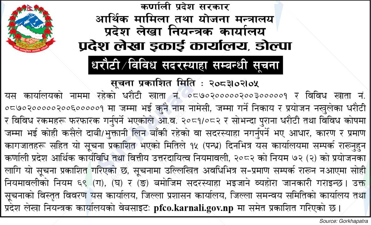 Pradesh Lekha Ekai Karyalaya, Dolpa