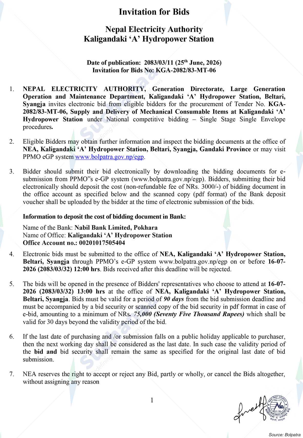 NEA, Kaligandaki "A" Hydropower Station