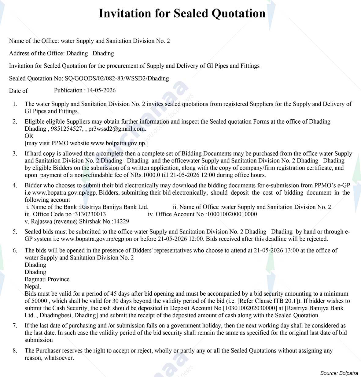 water Supply and Sanitation Division No. 2