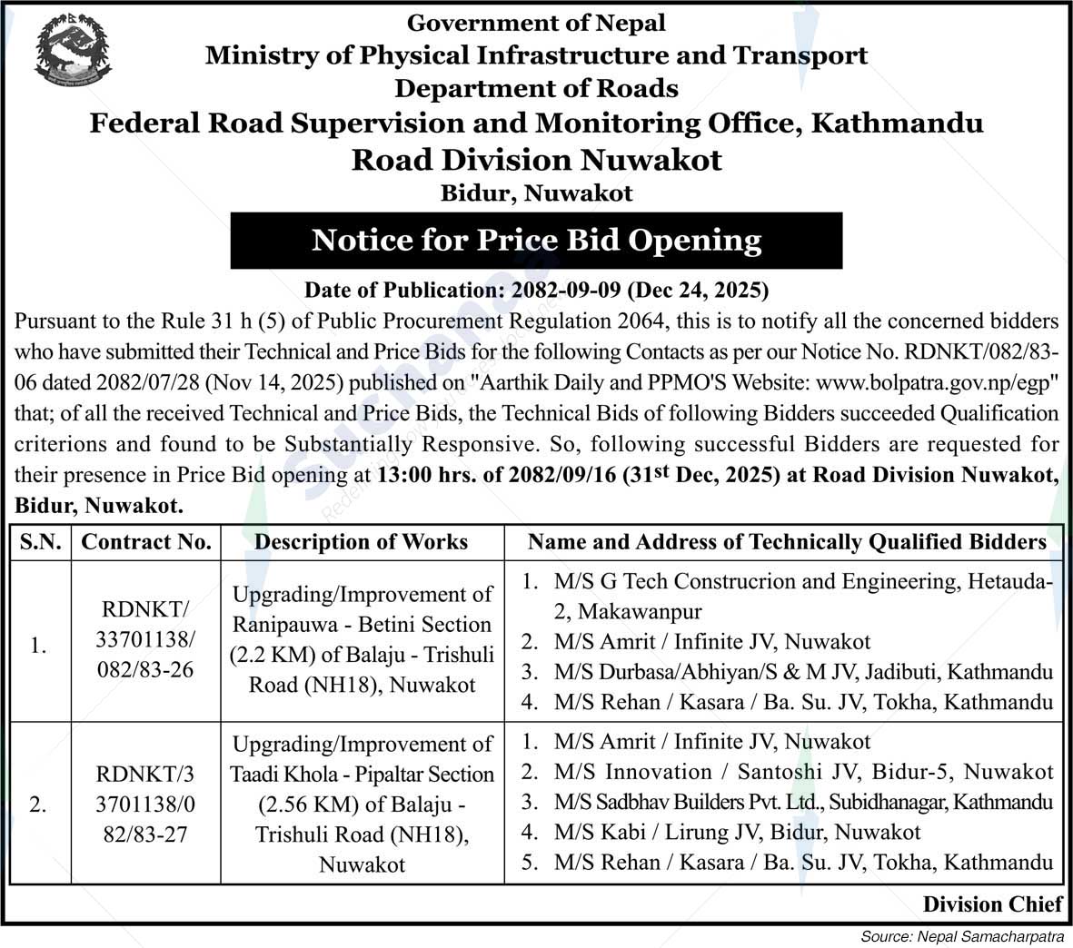 Road Division , Nuwakot