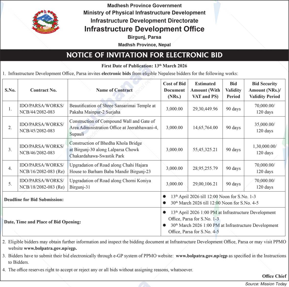 Infrastructure Development Office, Birgunj, Parsa