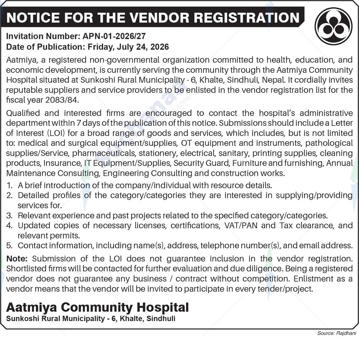 Aatmiya Community Hospital