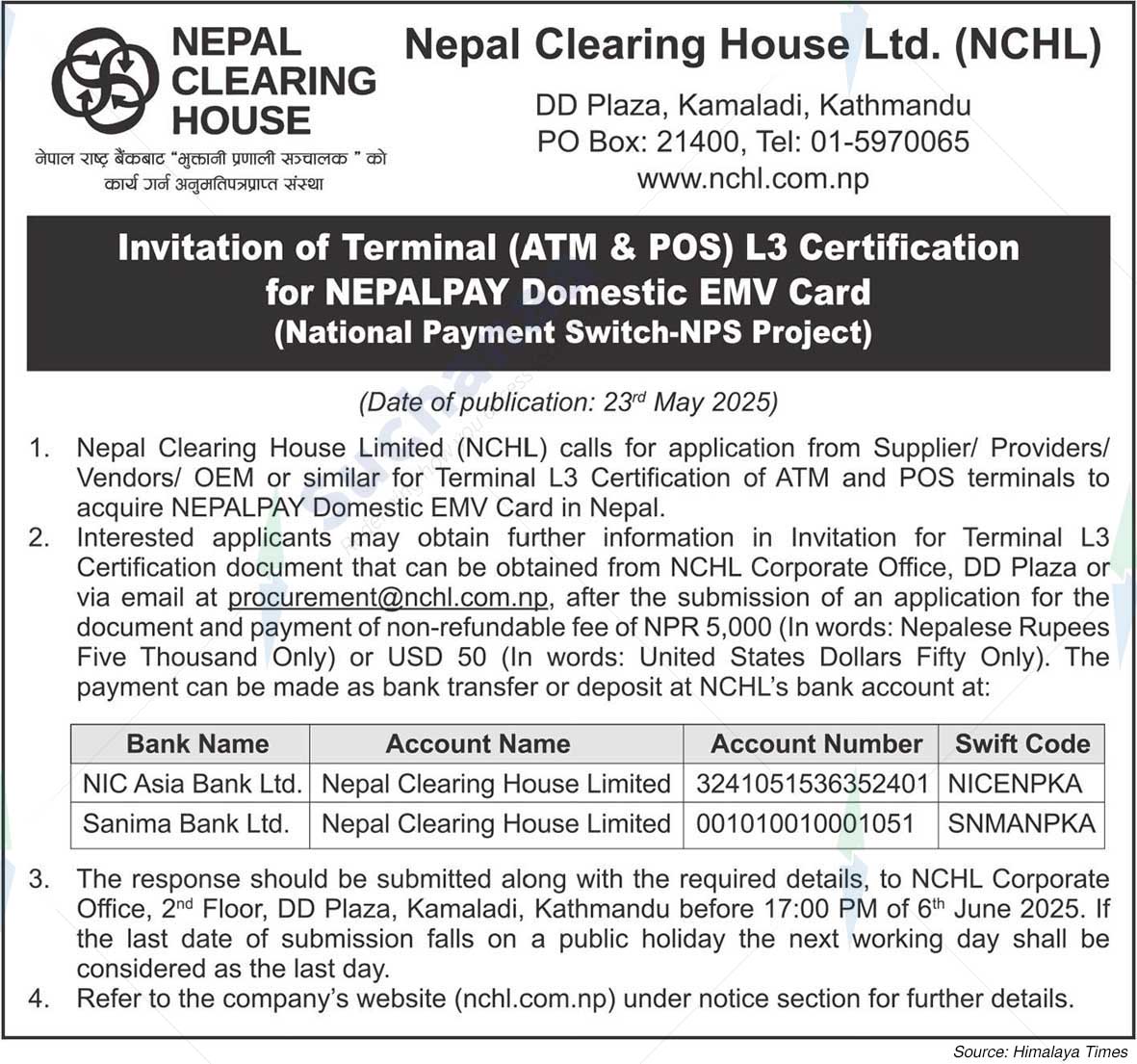 Nepal Clearing House Ltd. (NCHL)