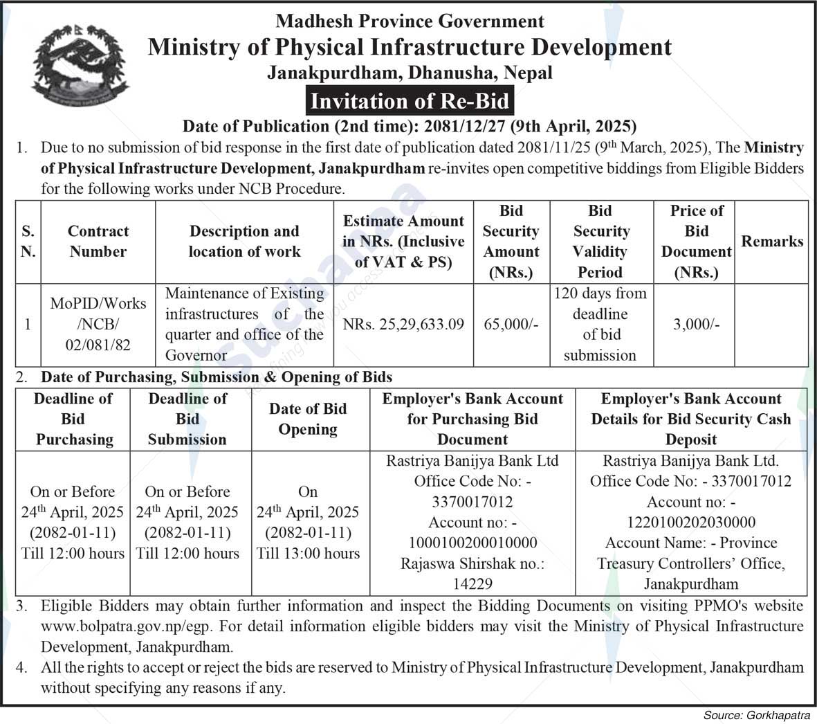 Ministry of Physical Infrastructure Development, Madhesh