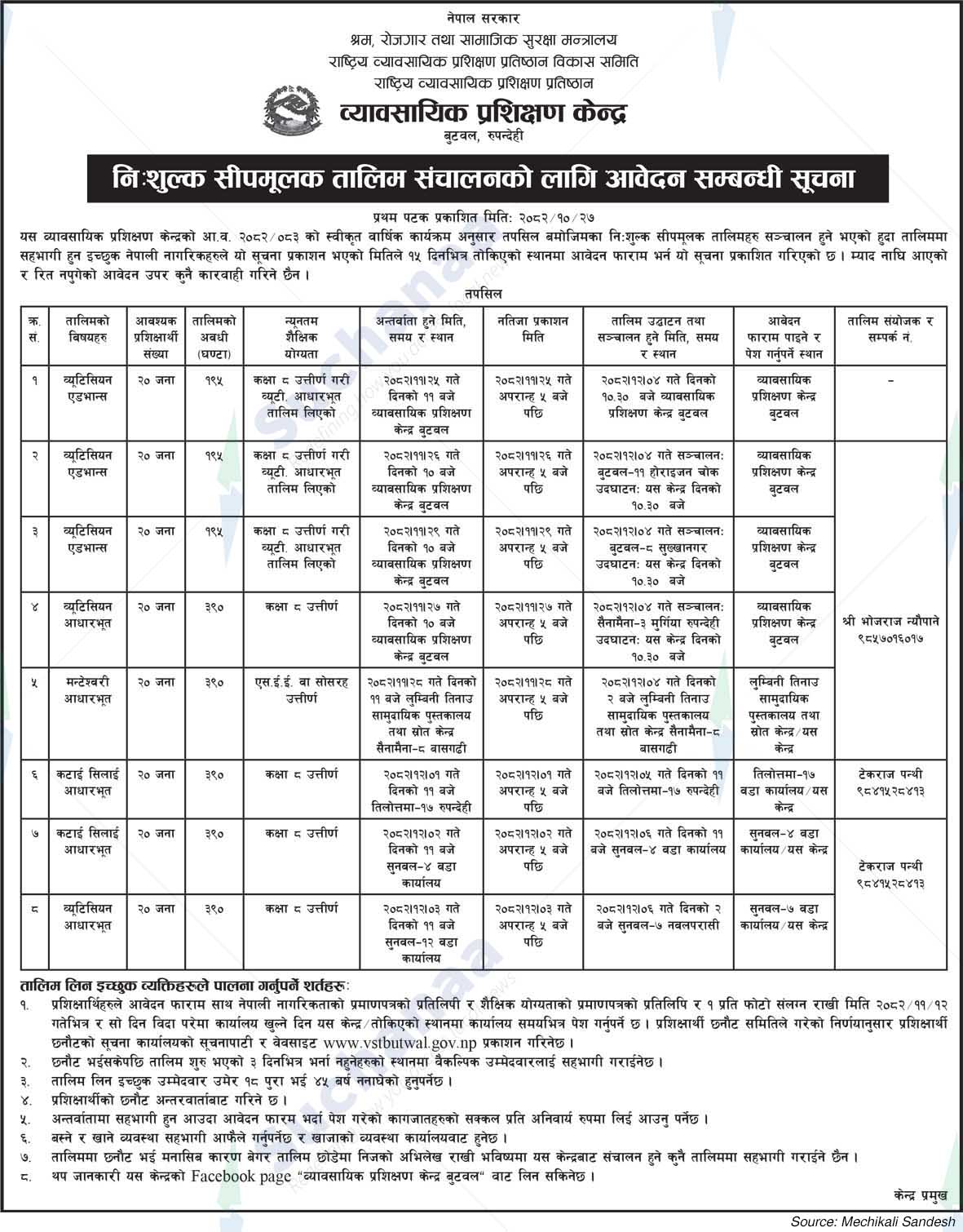 Vocational Training Center, Butwal, Rupandehi