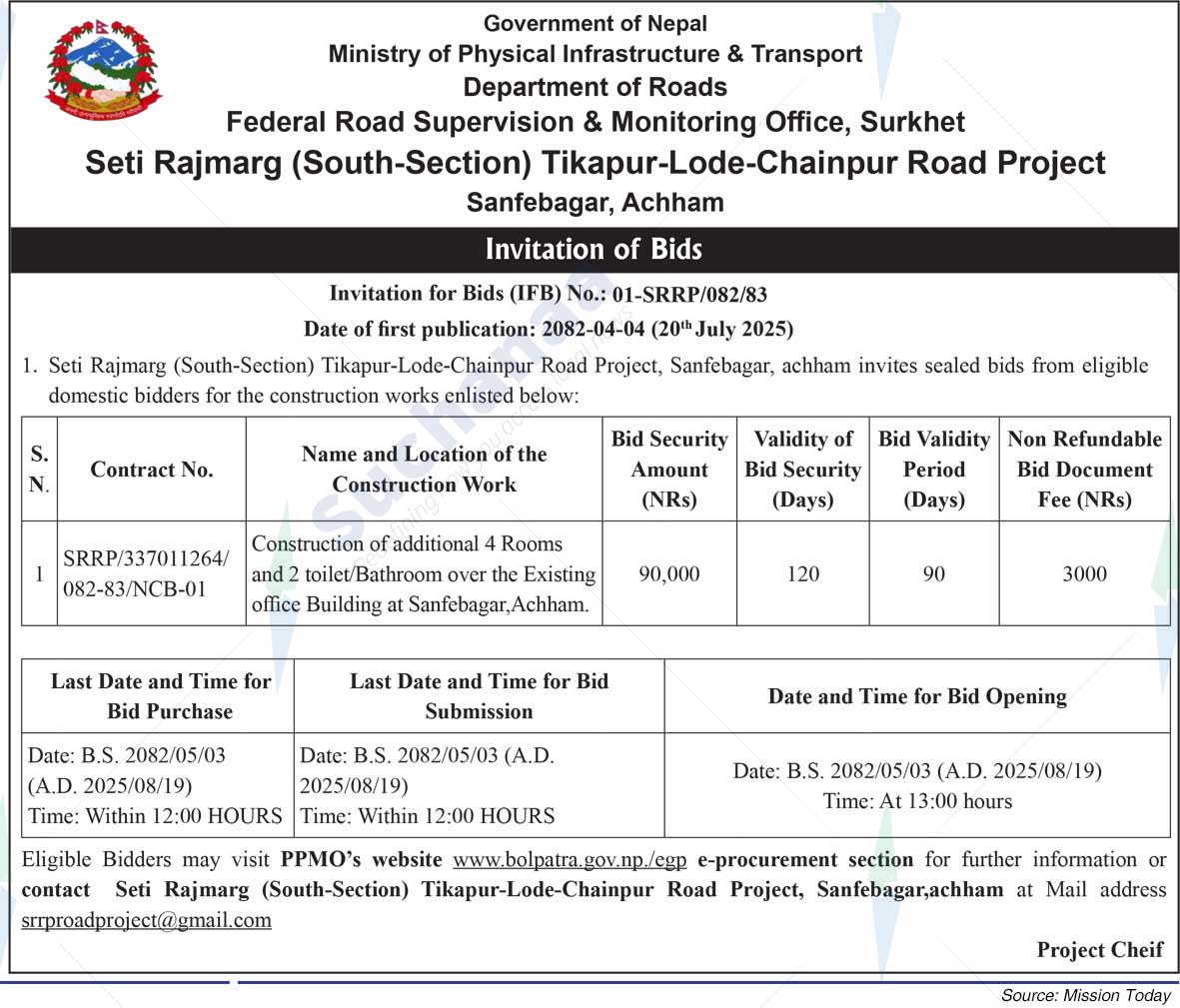 Seti Rajmarg (South-Section) Tikapur-Lode-Chainpur Road Project