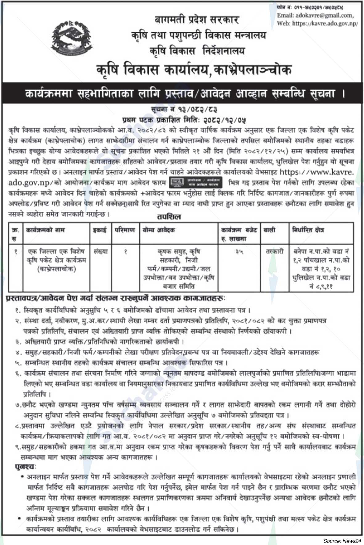 Agricultural Development Office, Kavrepalanchok