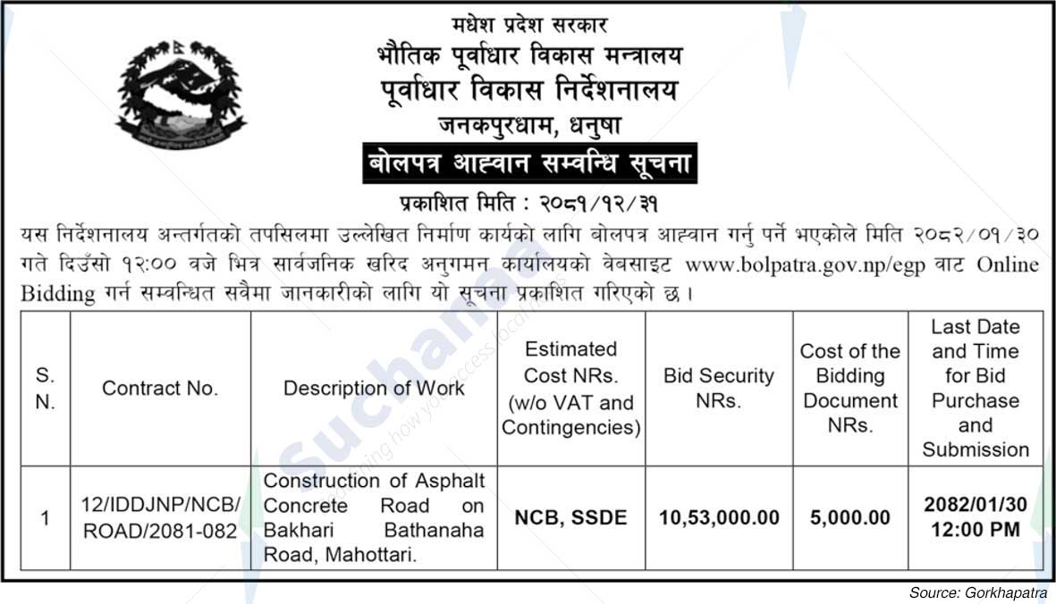 Directorate of Infrastructure Development Janakpurdham