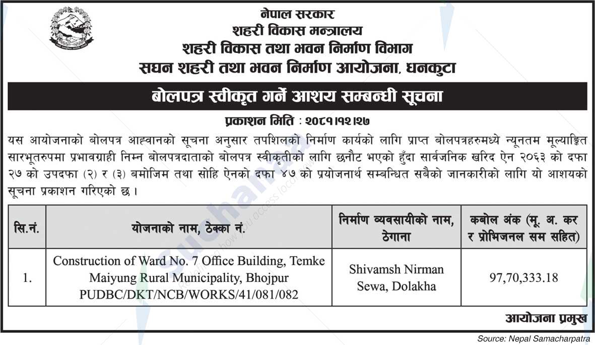 Department Intensive Urban and Building Project, Dhankuta