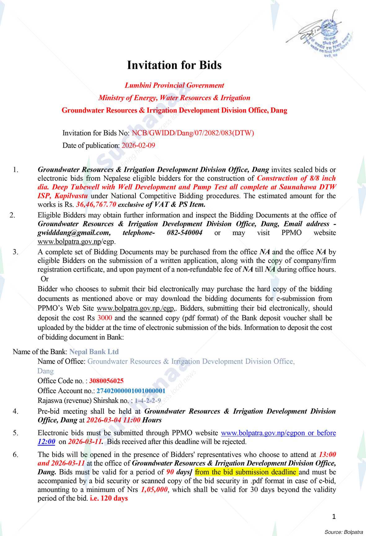 Groundwater Resource Irrigation Development Division Office, Lamahi Dang