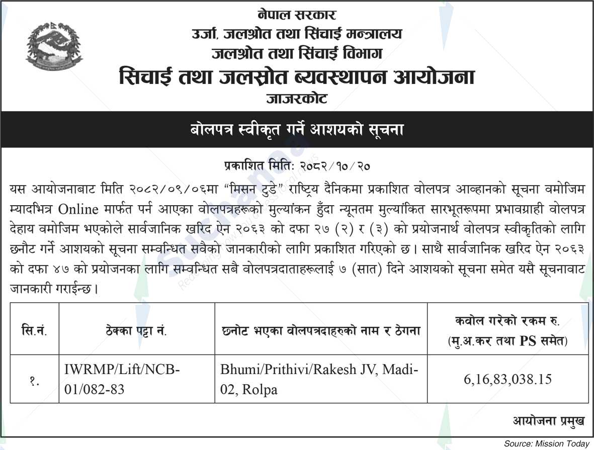 Irrigation and Water Resource Management Project, Jajarkot, Bheri