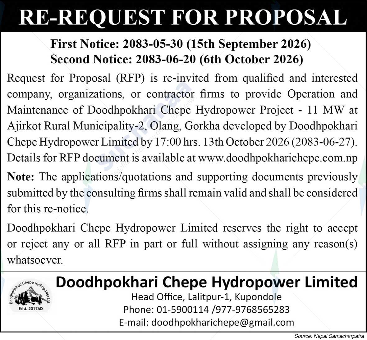 Doodhpokhari Chepe Hydropower Limited