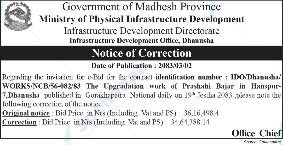 Infrastructure Development Office, Dhanusha