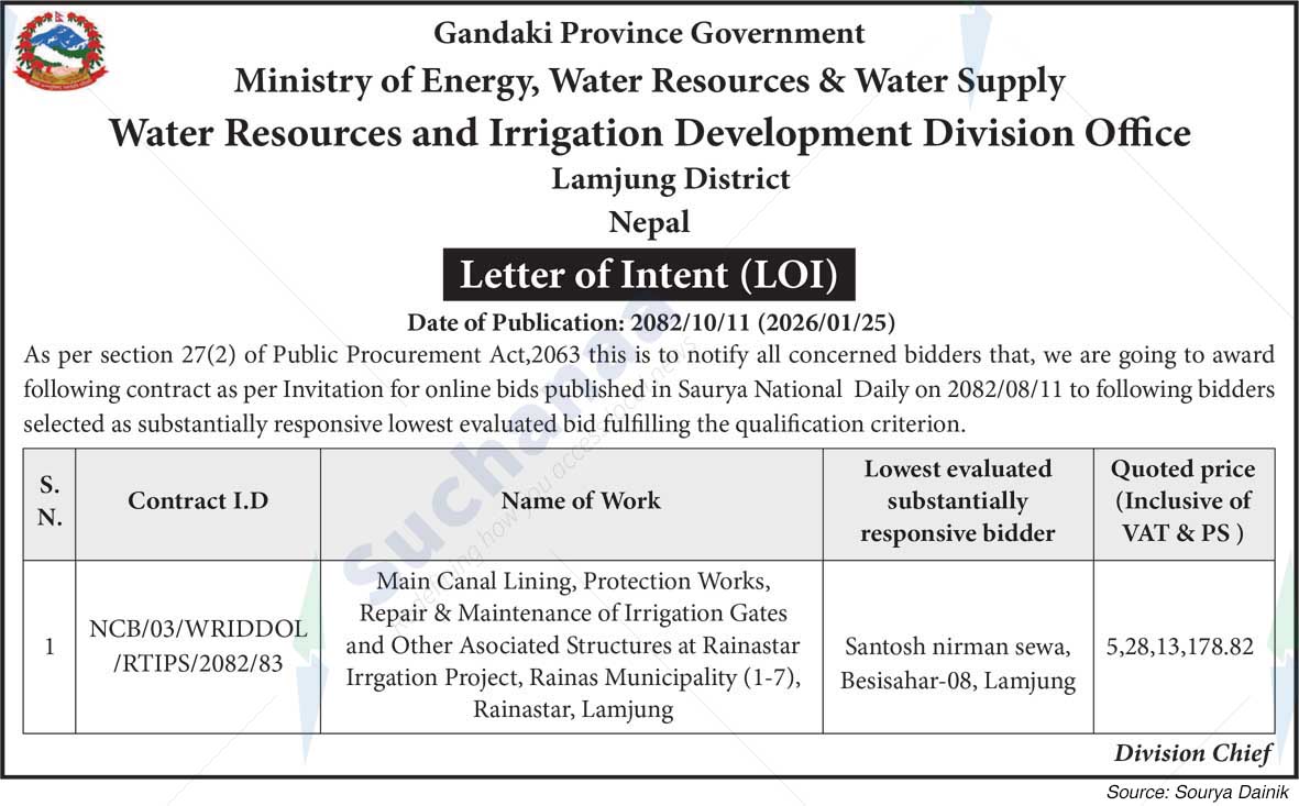 Water Resources and Irrigation Development Division Office, Lamjung District