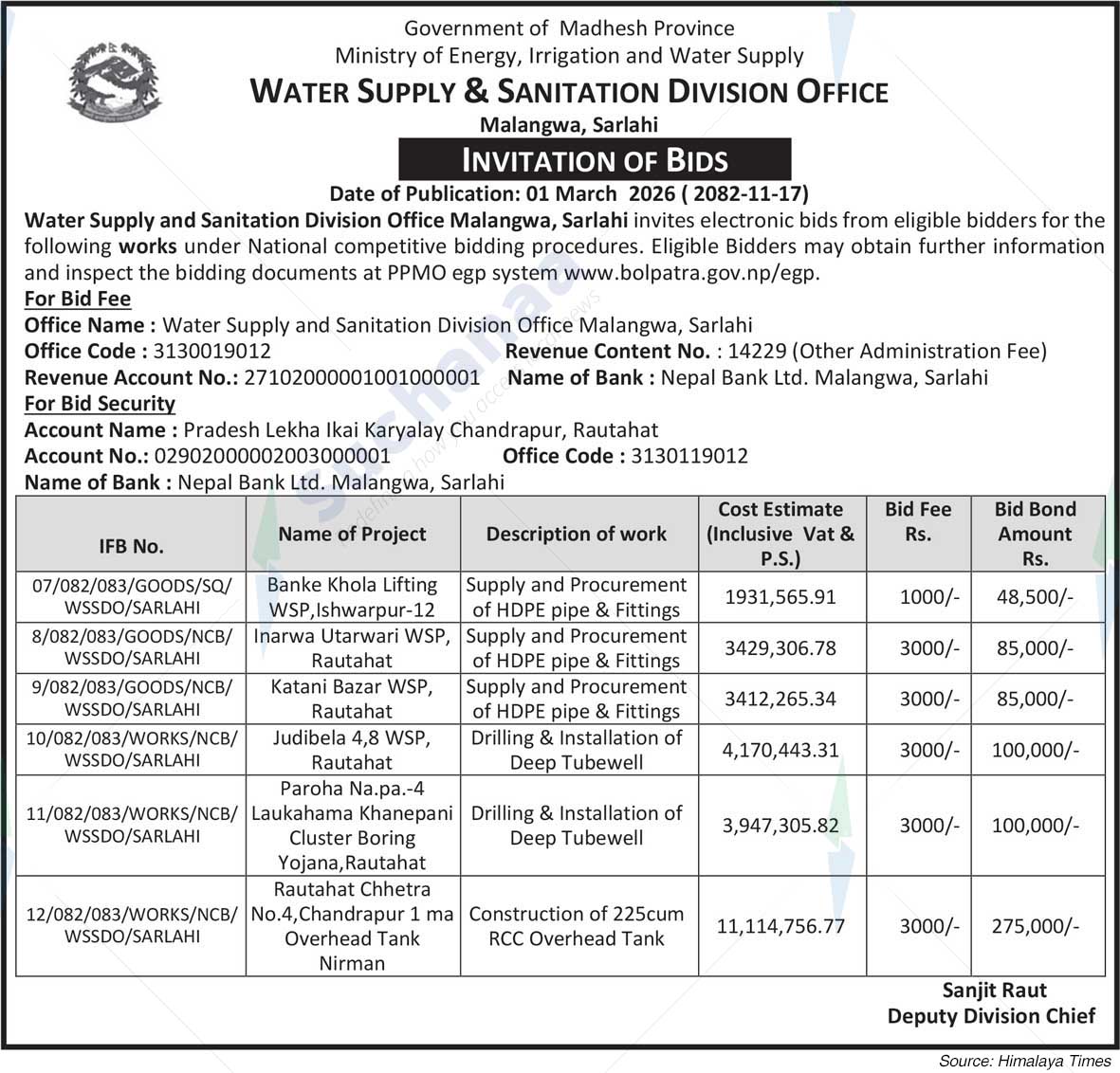 Water Supply & Sanitation Division Office, Sarlahi