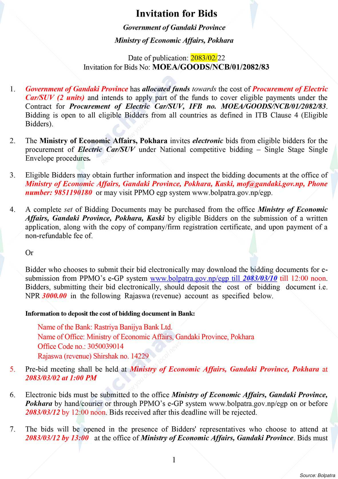 Ministry of Economic Affairs, Gandaki
