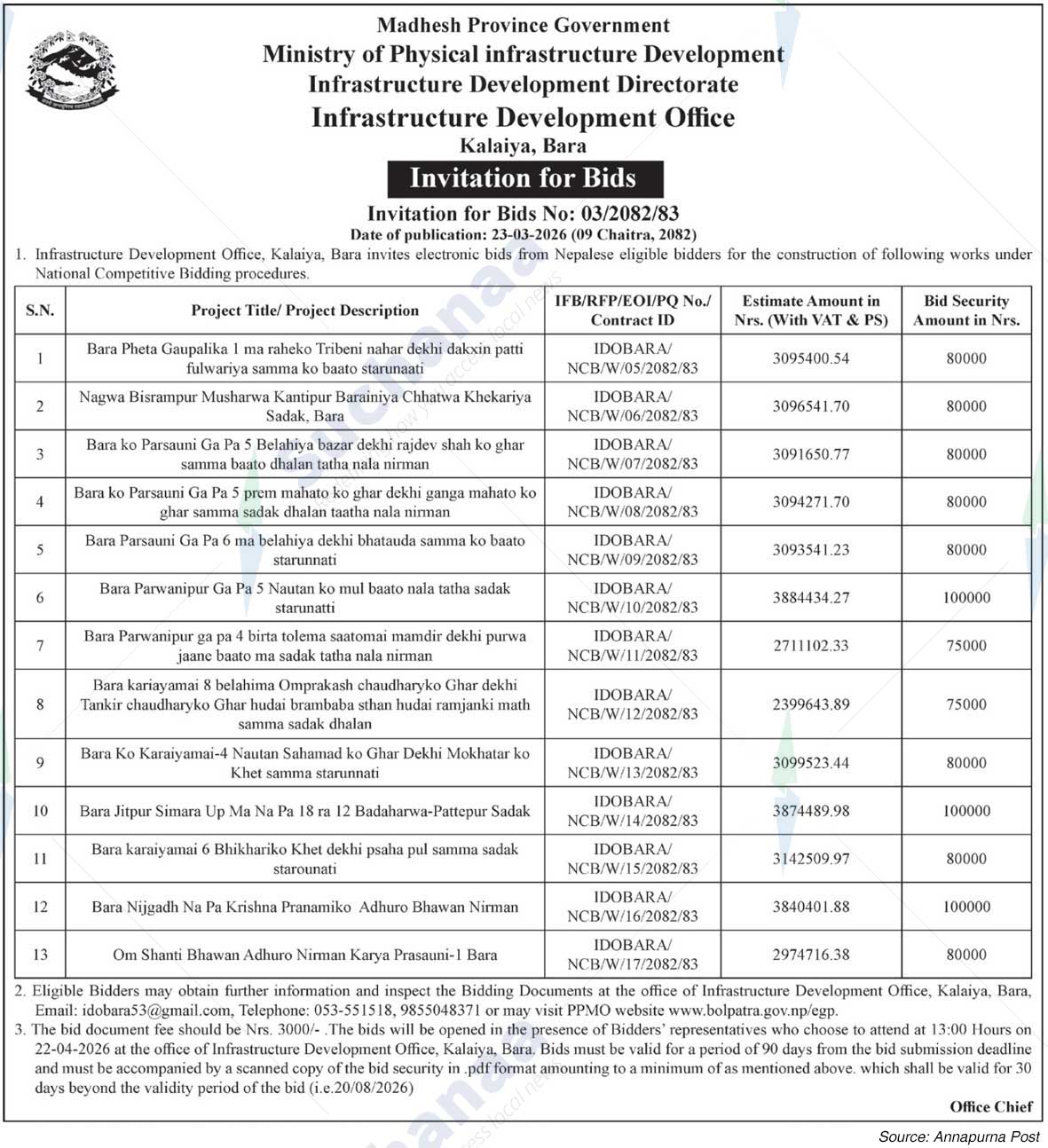 Infrastructure Development Office, Bara