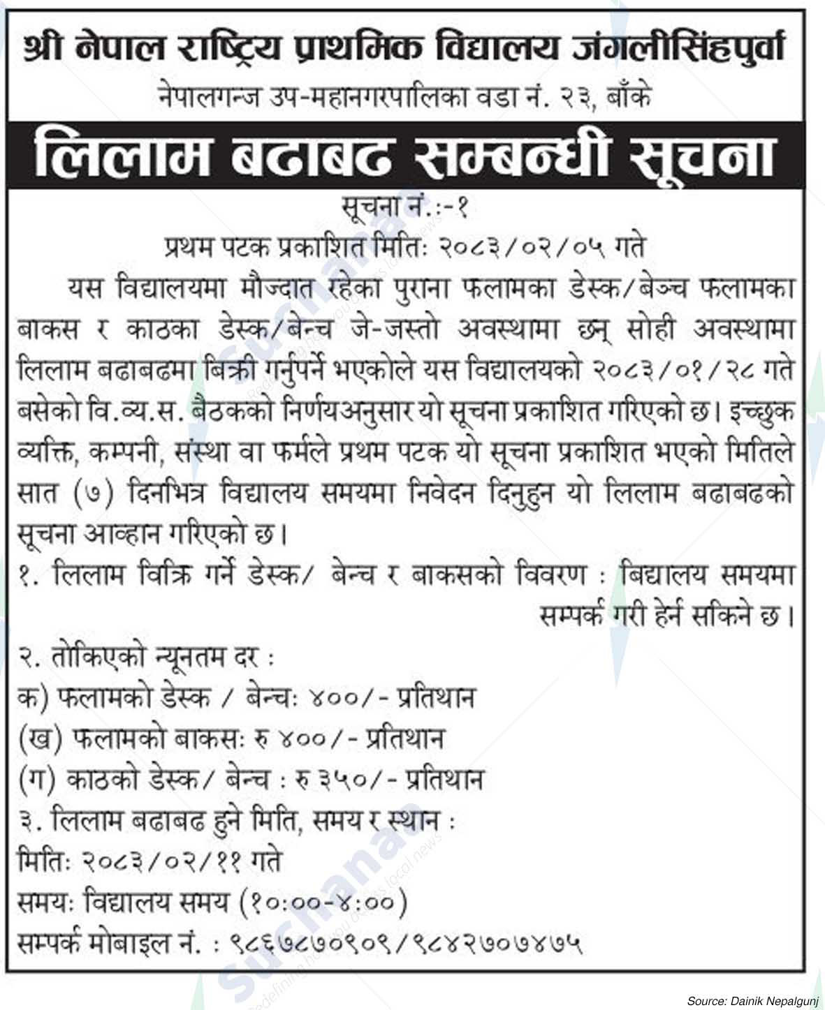 Shree Nepal Rastriya Prathamik Vidhyalaya, Jangli Singhpurwa, Banke