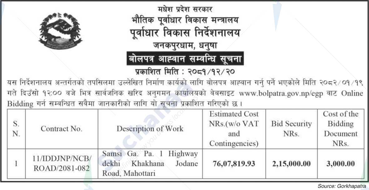 Directorate of Infrastructure Development Janakpurdham