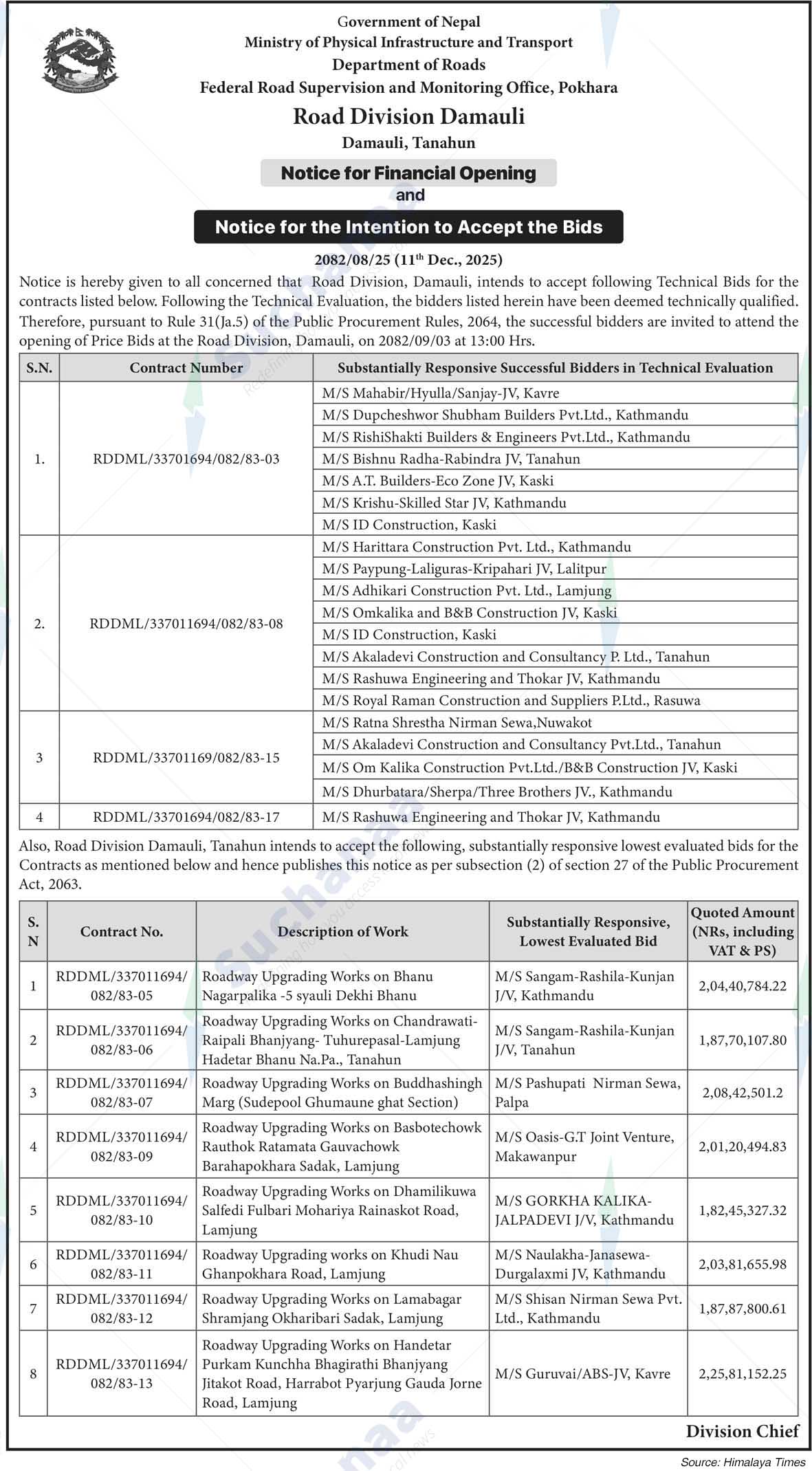 Road Division, Damauli