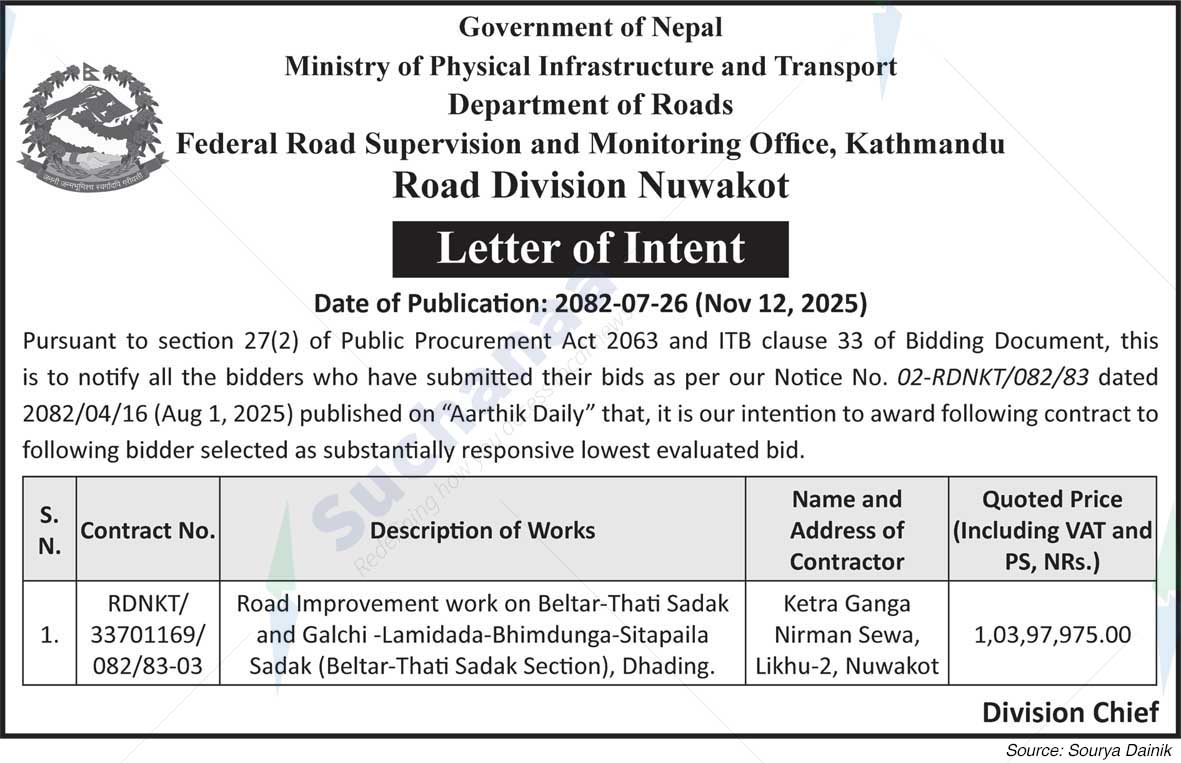 Road Division, Nuwakot