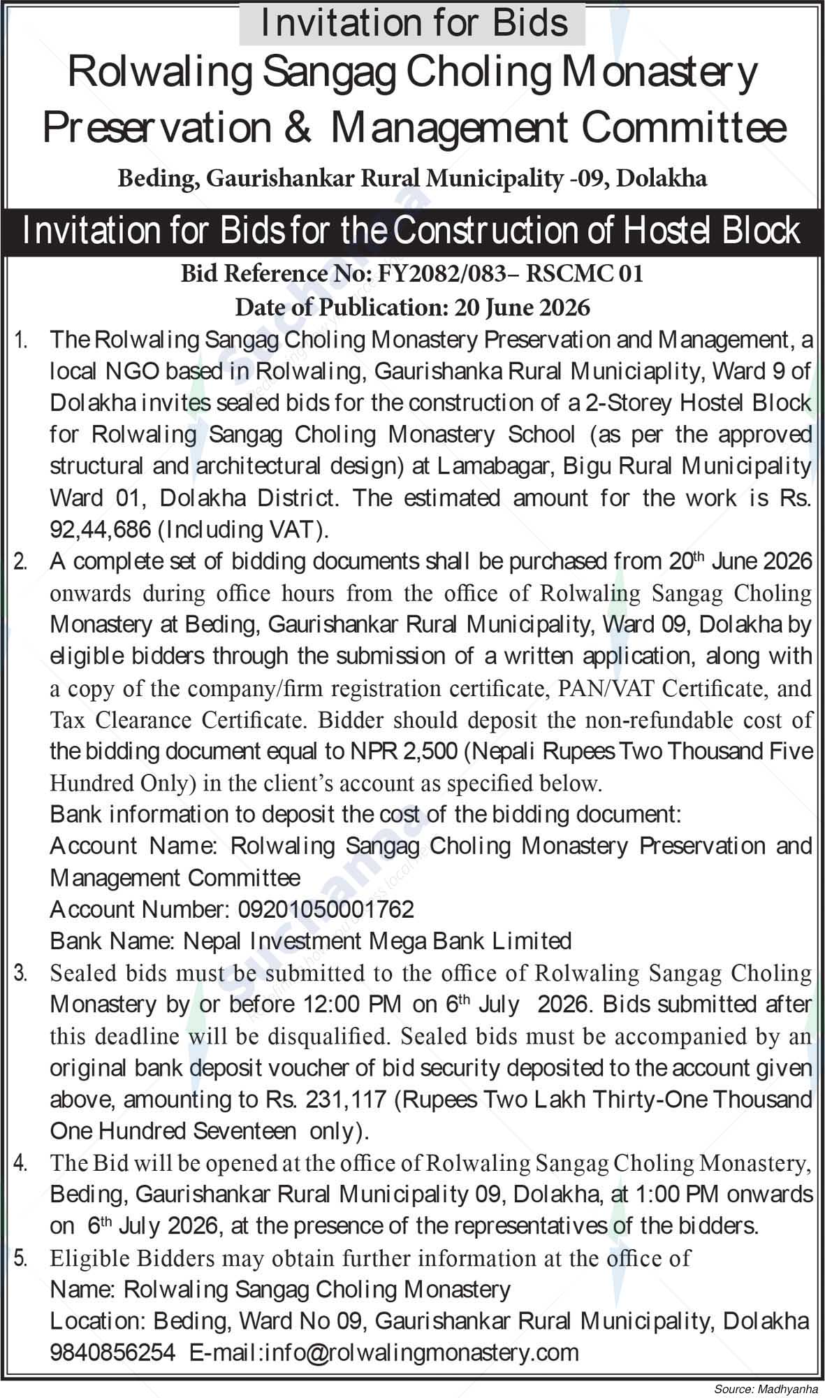 Rolwaling Sangag Choling Monastery Preservation & Management Committee, Dolakha