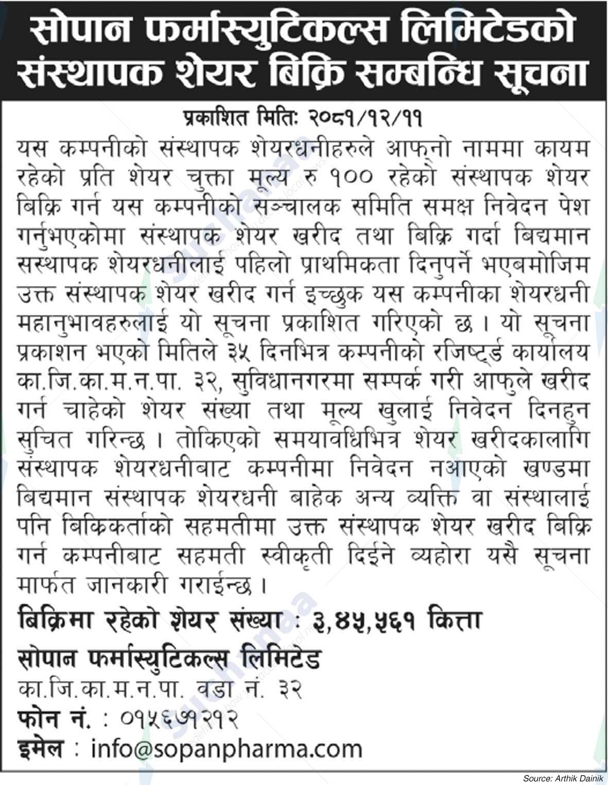 Sopan Pharmaceuticals Limited