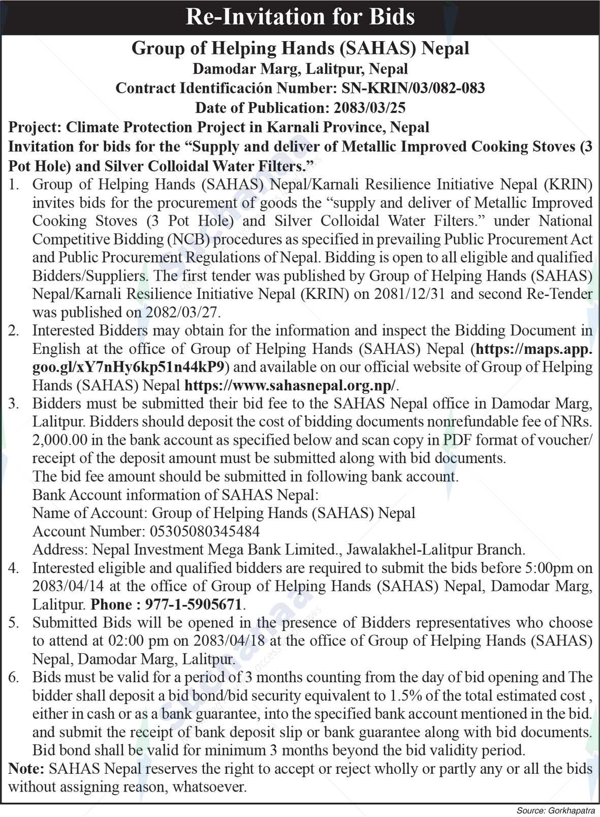 Group of Helping Hands (SAHAS) Nepal