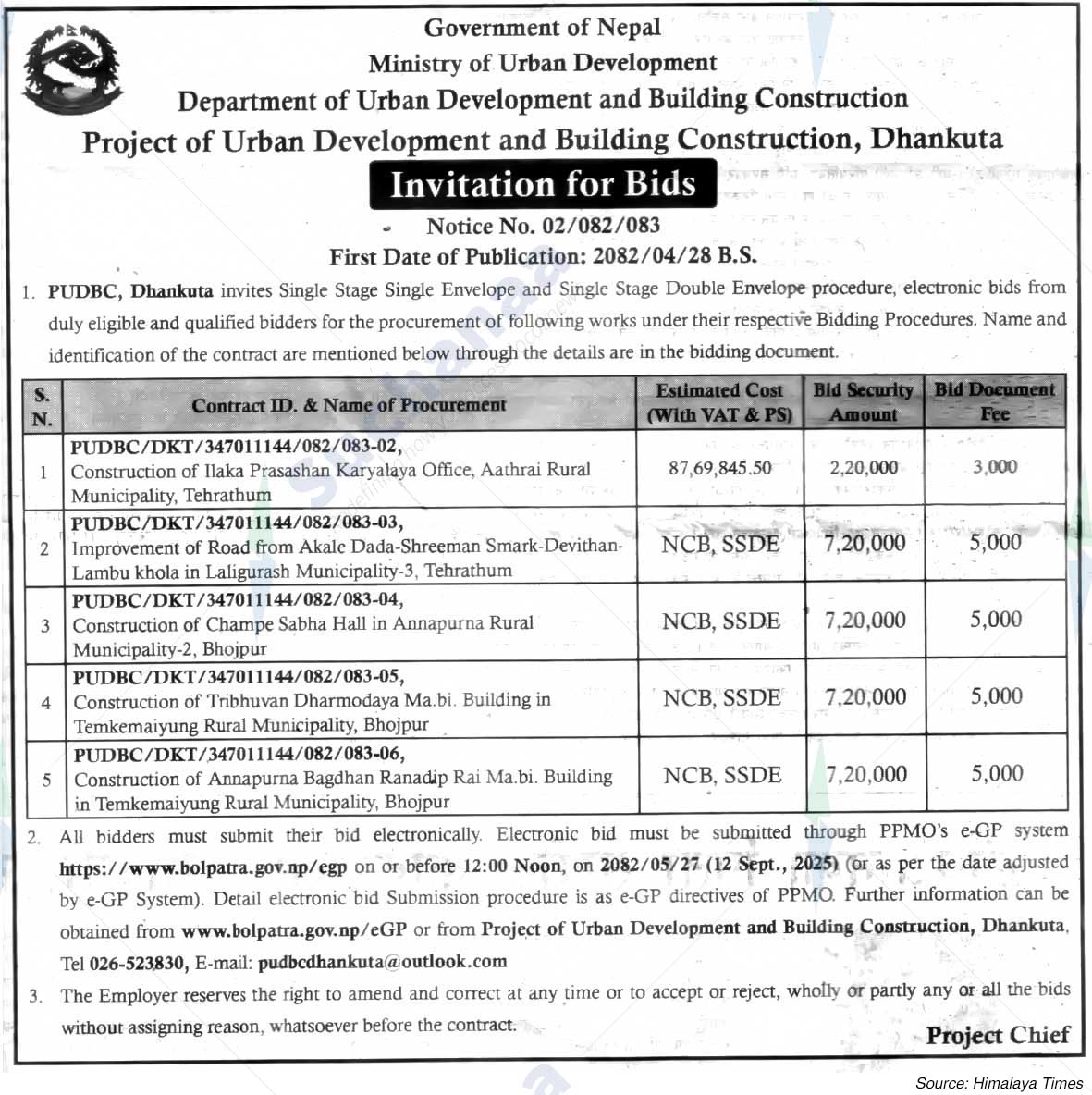 Project Office of Urban Development and Building Construction, Dhankuta