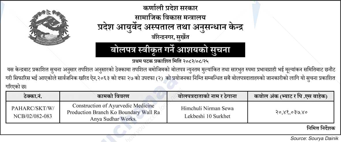 Provincial Ayurveda Hospital and Research Center Birendranagar, Surkhet