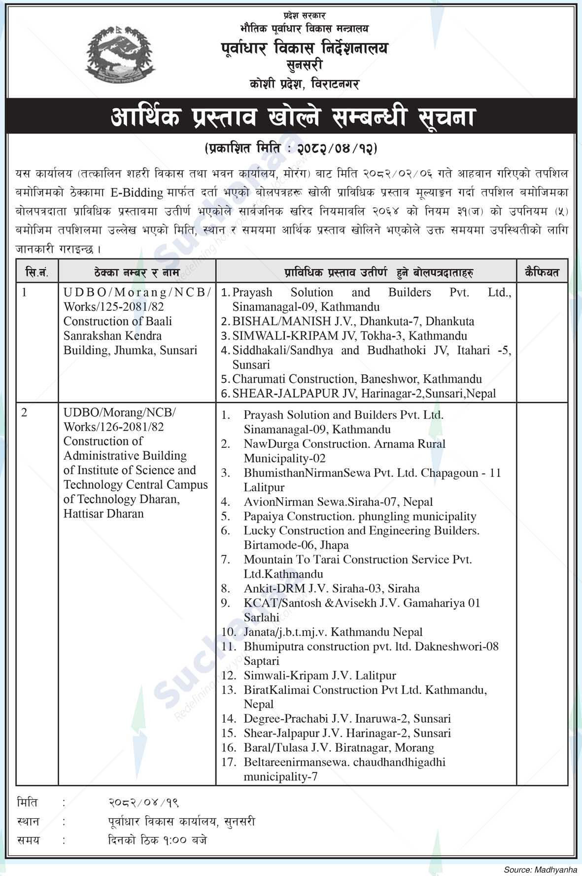 Directorate of Infrastructure Development, Sunsari