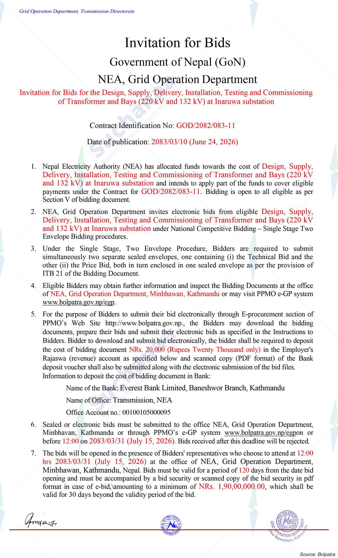 NEA, Grid Operation Department