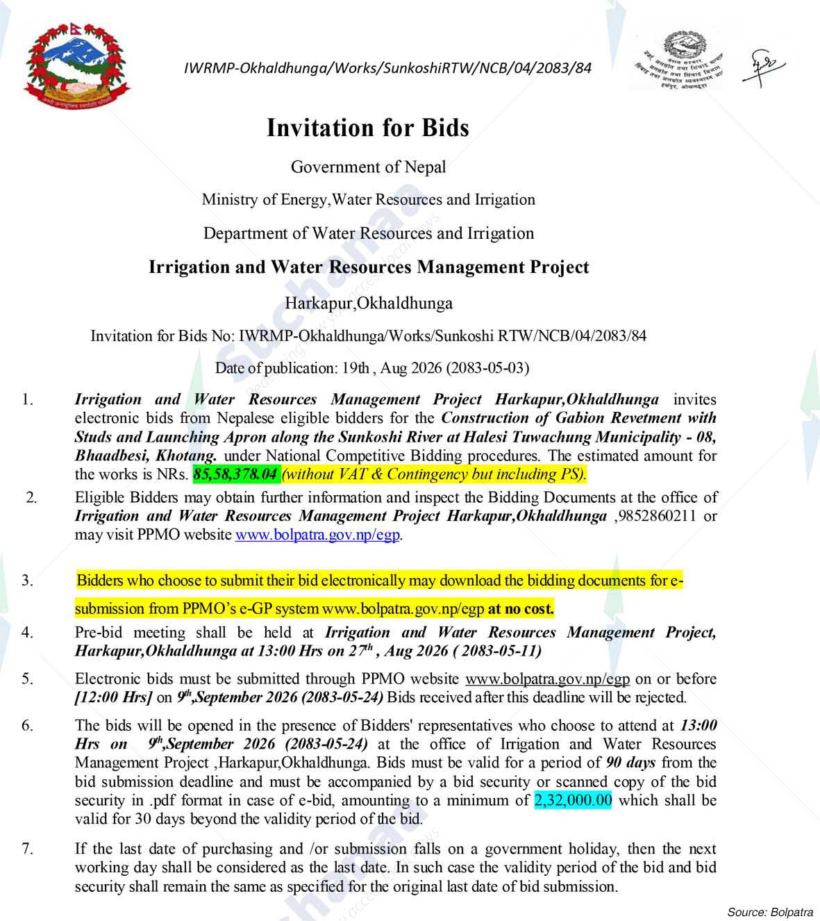 Irrigation and Water Resources Management Project, Okhaldhunga