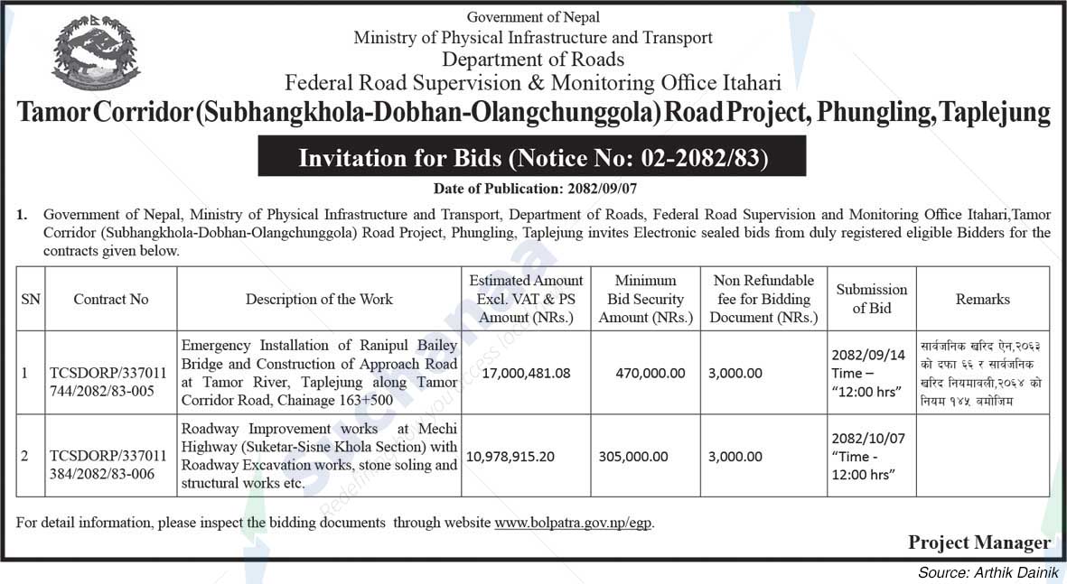 Tamor Corridor (Subhangkhola-Dobhan-Olangchunggola) Road Project, Phungling, Taplejung